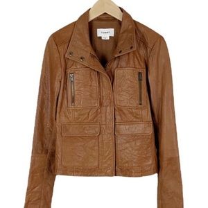Tommy Hilfiger Carmel Colored Genuine Leather Moto Jacket Size 2